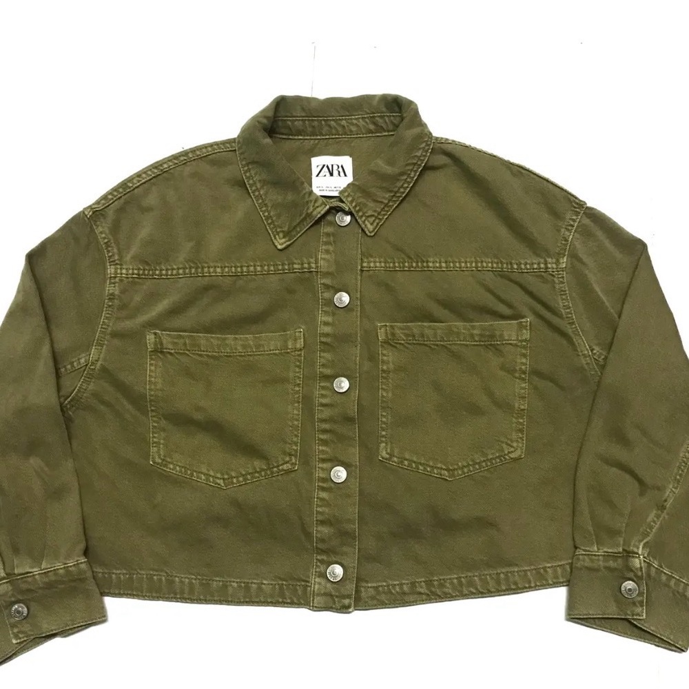 Zara Khaki Button-Up Cropped Jacket Size S